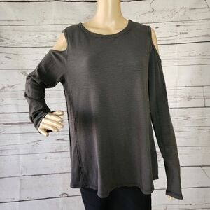 Sol Angeles Long Sleeve Cold Shouler Cotton Top Large